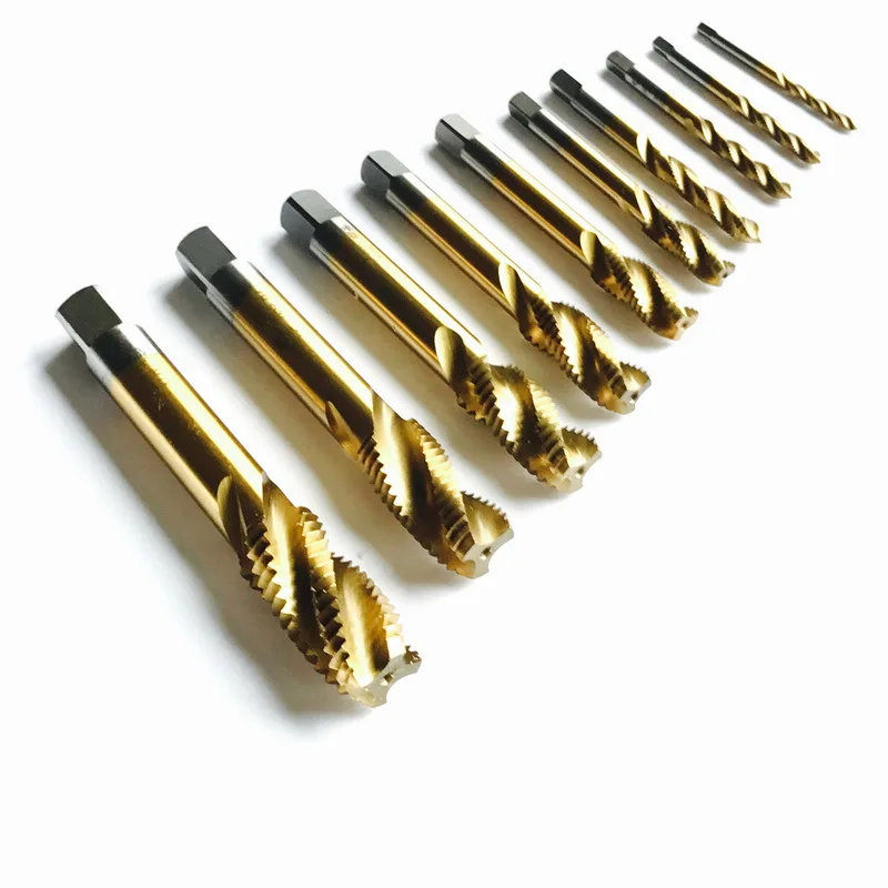 Cost sale HSS6542 Full CNC grinded 10pcs Machine spiral Tap Screw Taps HSS TIN coating M3 M4 M5 M6 M8 M10 M12 M14 M16 M18