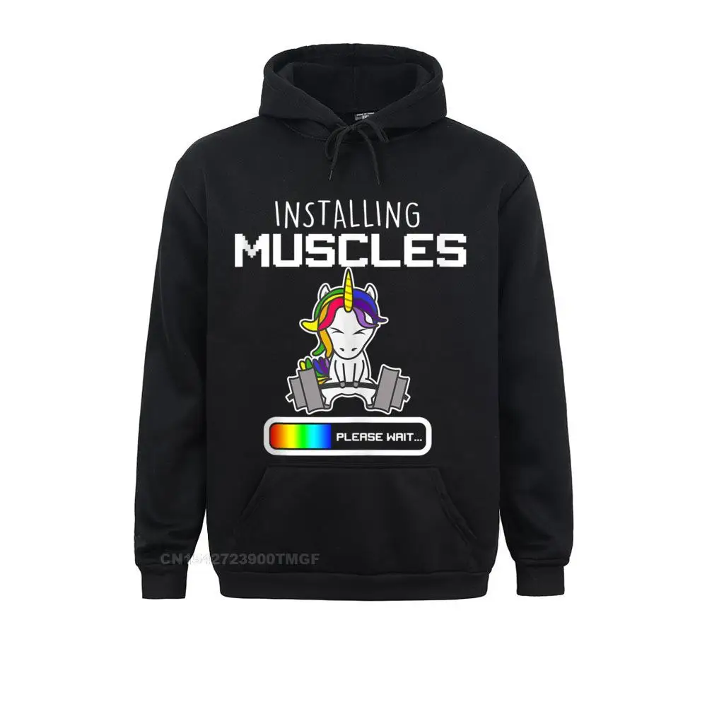 Installing Muscles Unicorn Loading Funny Lifting  Normal Summer Fall  Male Hoodies Sportswears Family Long Sleeve Sweatshirts