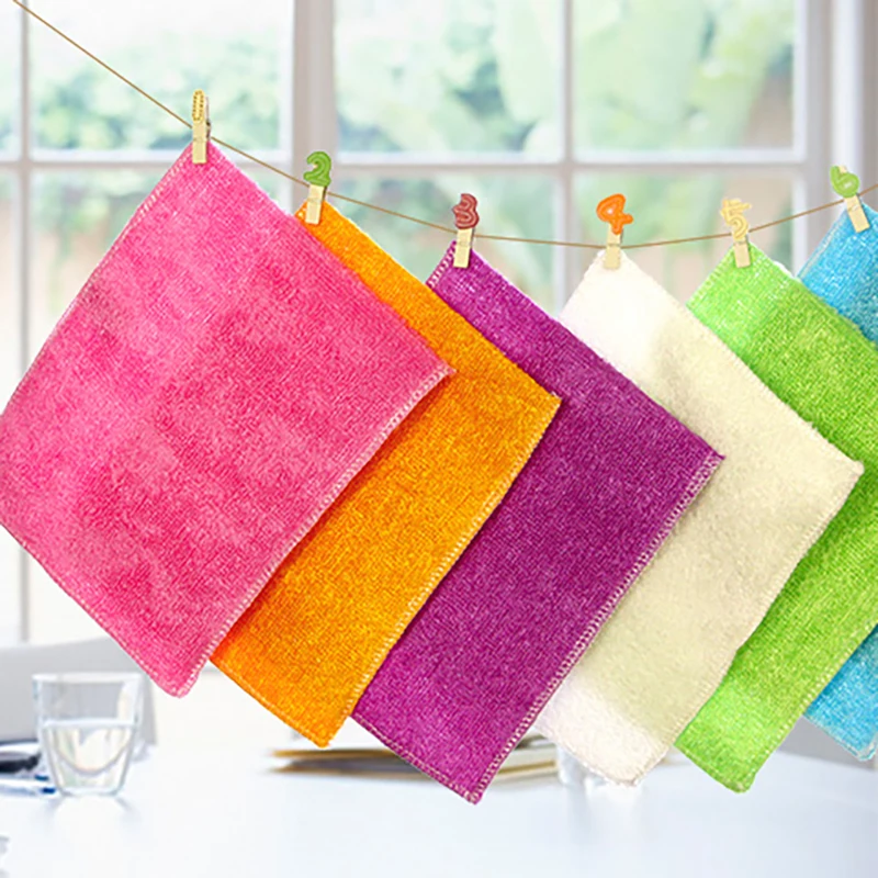 Cleaning Rag Dish Cloths Bamboo Fiber High Efficient Anti-Grease Towel Washing Towel Magic Kitchen Lazy Cleaning Wiping 5/20PCS