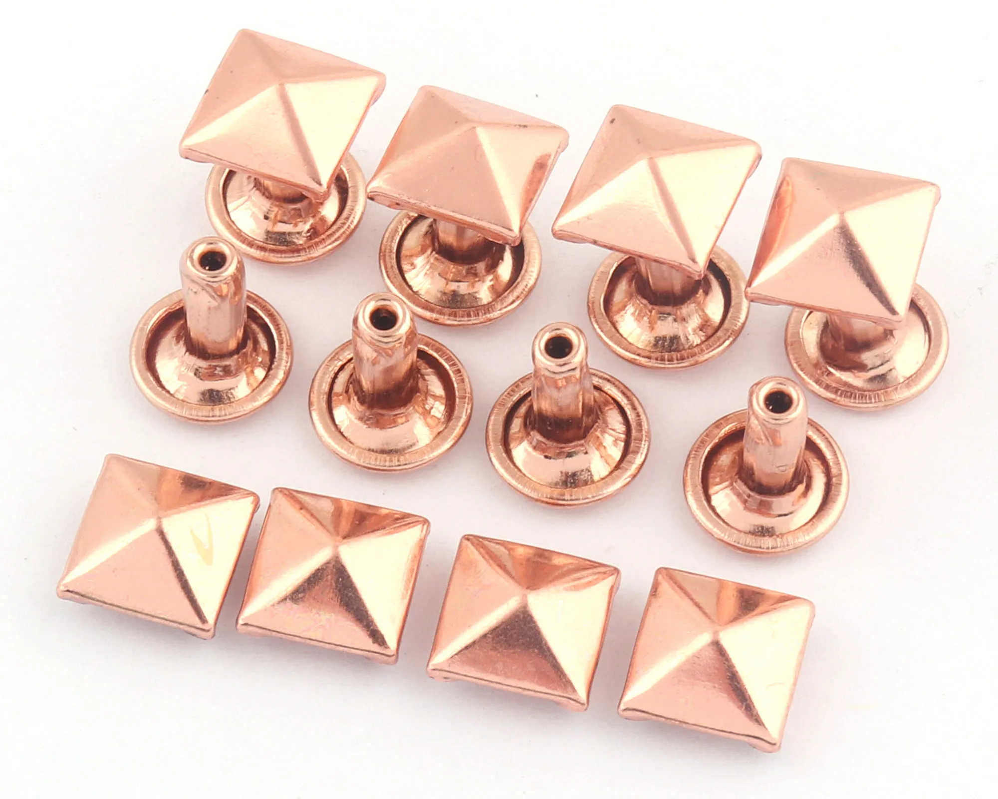 11mm Rose Gold Double Cap Rivets Square Metal Pyramid Stud Button Round Studs for Purse Handbags Shoes Belts Leather Craft