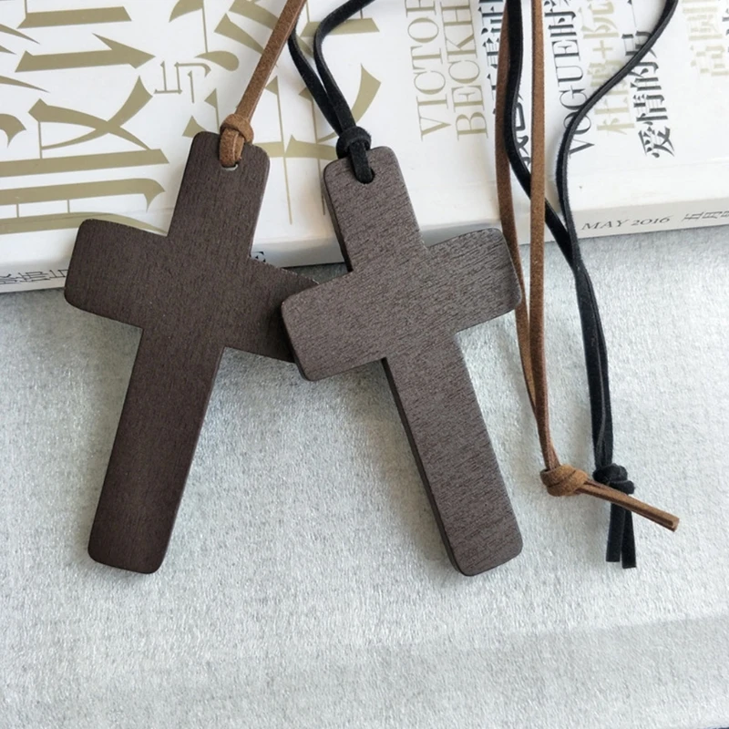 XX9B Wood Cross Pendants Necklace Natural Wooden Cross Crafts Jewelry Projects Decor