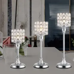 Silver Crystal Cylinder Candle Holders, Pillar Candlestick Holders for Living Room, Wedding, Dining Table, Centerpieces, 1PCS