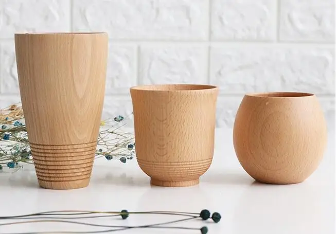 Creative new wooden water cup with simple beech glass