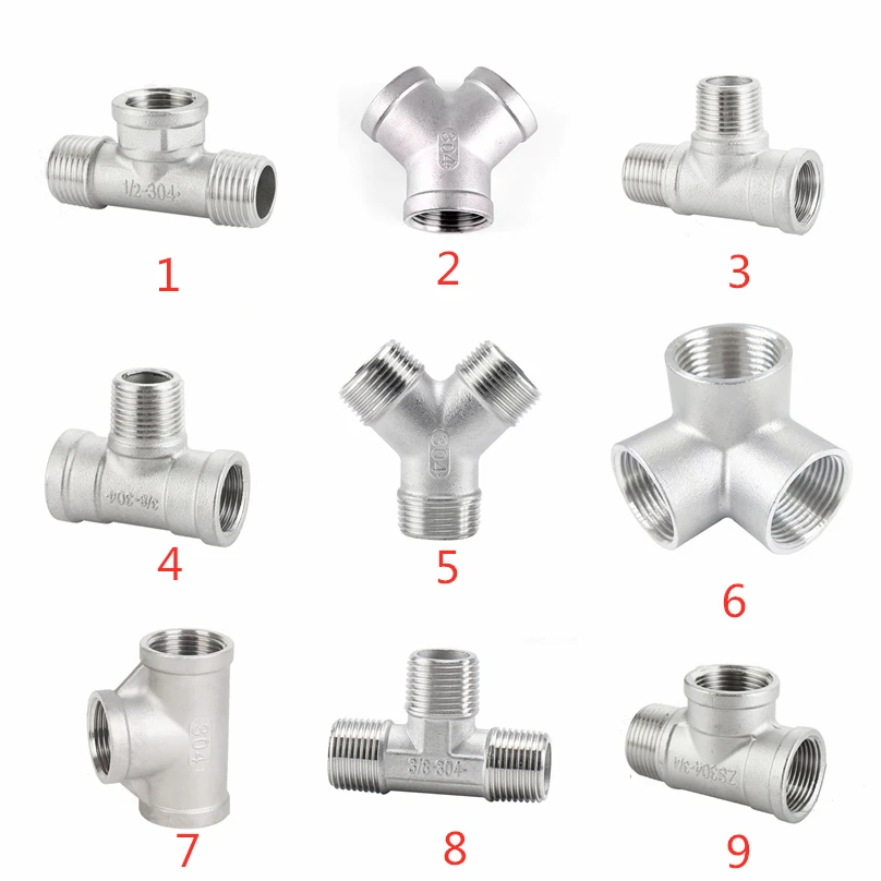 BSP Male+Female+Male Threaded 3 Way Tee T Pipe Fitting 1/4