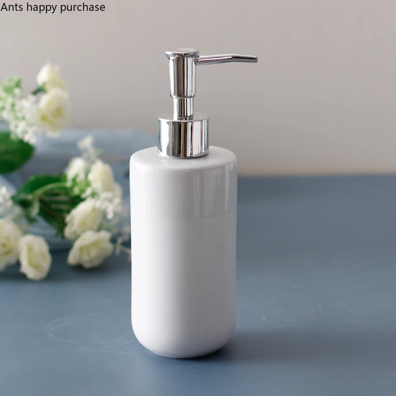 White Ceramic Bathroom Toiletries Lotion Bottle Mouth Cup Toothbrush Holder Toilet Brush Wash 5-piece Set Bathroom Accessories