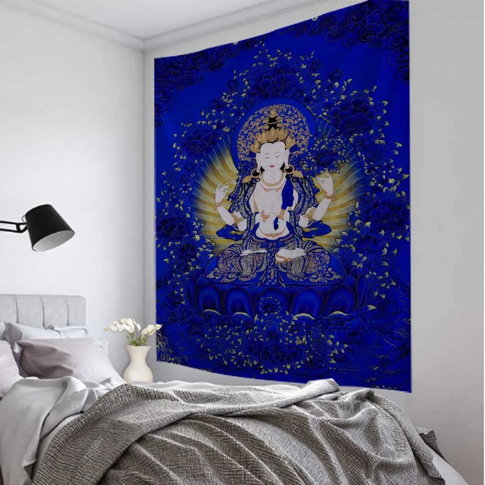 Retro mandala tapestry elephant head Buddha psychedelic flower plant wall hanging bohemian aesthetics home wall decoration