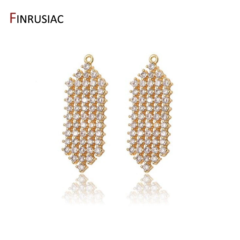High Quality Copper Metal 14k Real Gold Plated Rhombus/rectangle Zircon Pendant For Earrings Necklaces Jewelry Making