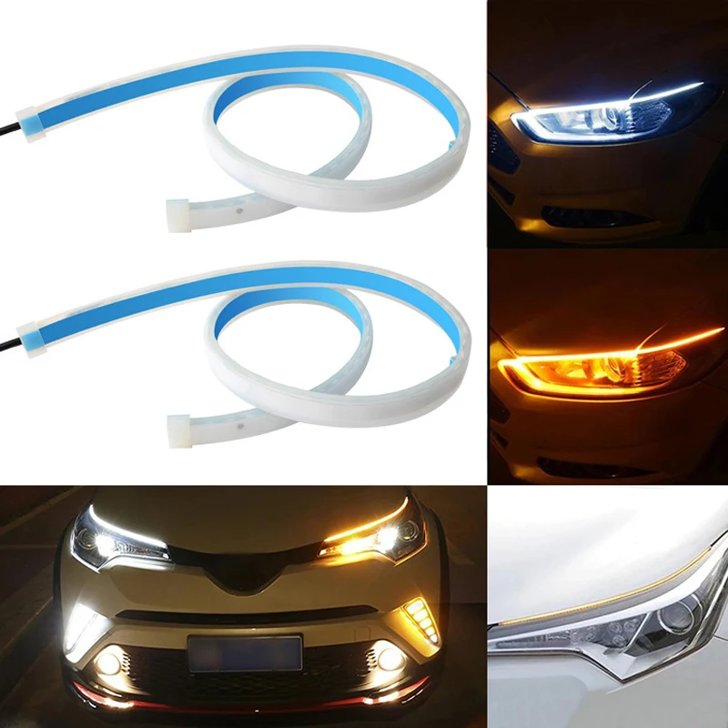 2pcs Universal Car DRL Led Daytime Running Light 35cm 45cm 60cm Flowing Turn Signal Strip Lights Exterior Decoration Lamp Parts