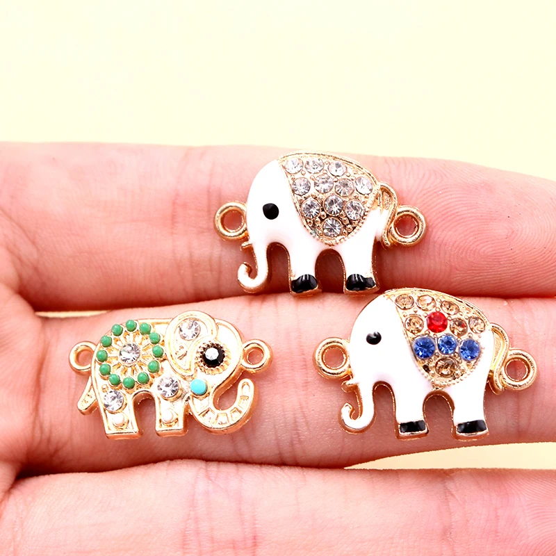 8pcs/lot Enamel Elephant Connector Charm Metal Pendants DIY Necklaces Bracelets Jewelry Handicraft Accessories