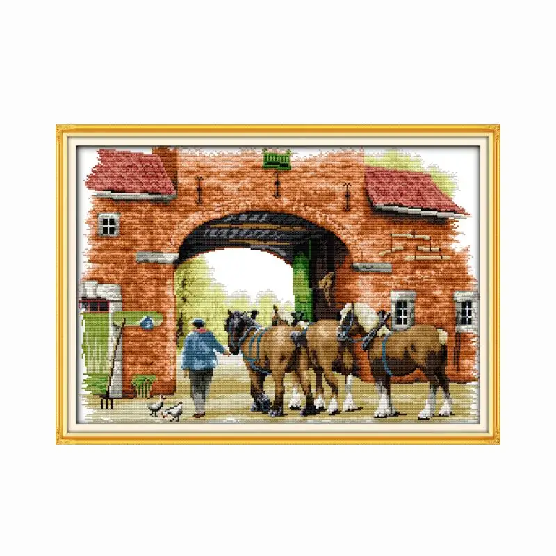 

Stamped Three Horses Embroidery Kits Cross Stitch Fabric Canvas Counted Patterns 11CT 14CT Printed Needlework Thread Decor Sets