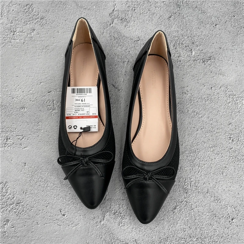Plus Size EU41 Flat Shoes Women Pointed Toe Bow Slip On Loafers 2021 Fall Fashion Leather Ballet Flats Ladies Casual Work Shoes