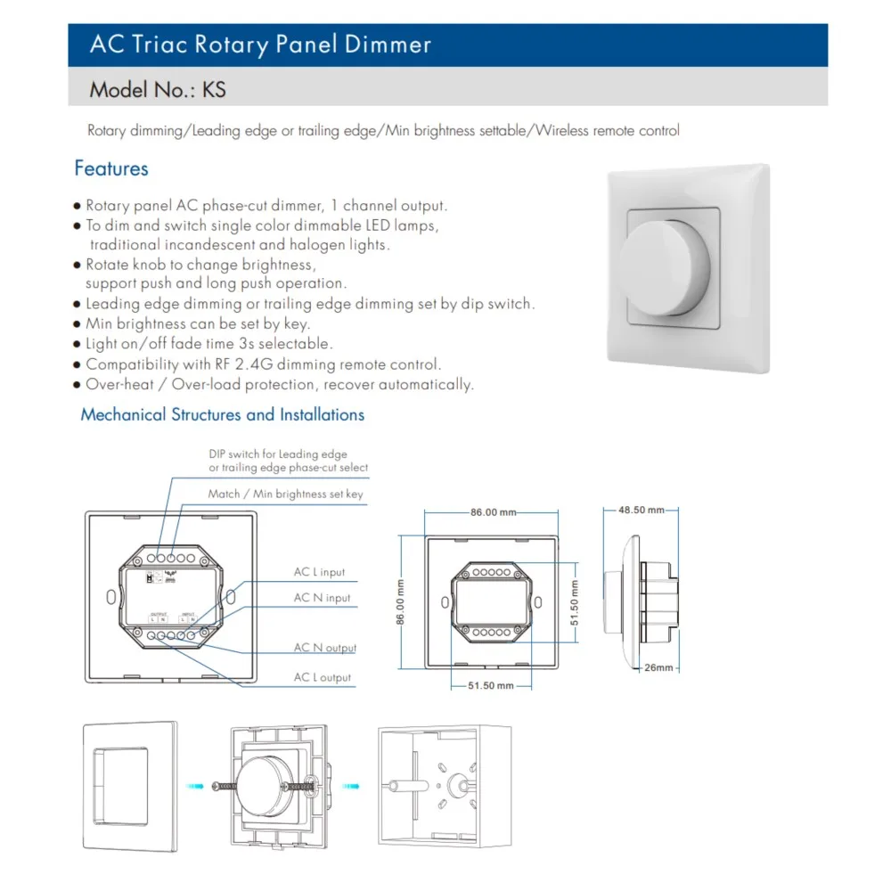 Triac Led Dimmer 220V 230V 110V Ac 2.4G 4-Zone Draadloze Rf Afstandsbediening Afstandsbediening voor Enkele Kleur Led Dimbare Gloeilamp Ks