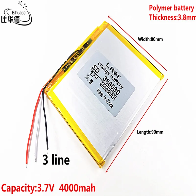 3 line 388090 3.7V 4000 mah Lithium polymer Battery with Protection Board For 7 inch 8 inch 9inch Tablet PC Ainol Aurora