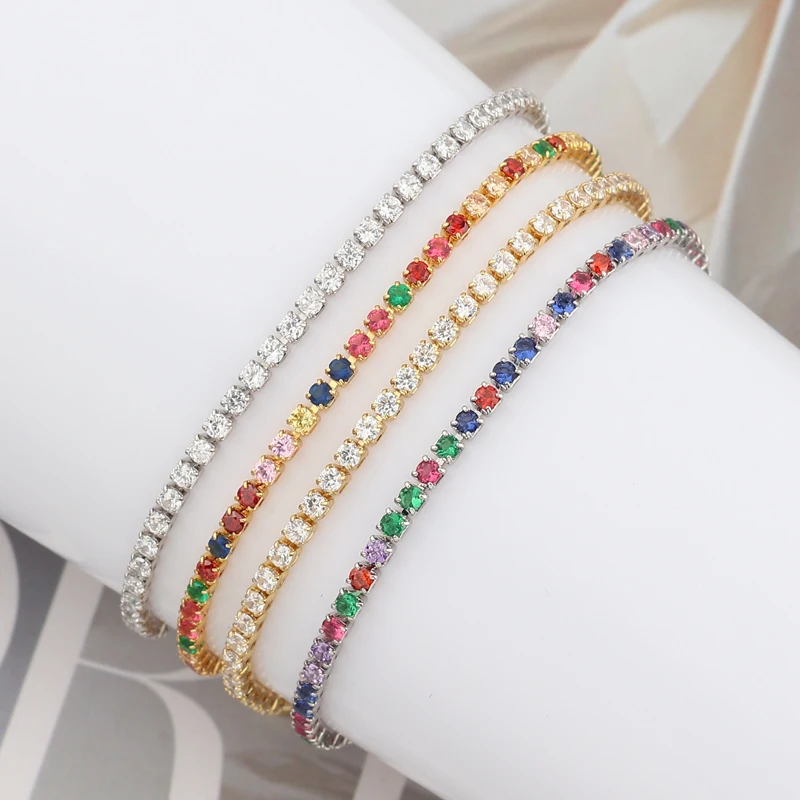 Colorful Rainbow Zircon CZ Tennis Chain Bracelet for Women Adjustable Bohemian Femme Snake Chain Boho Jewelry gifts