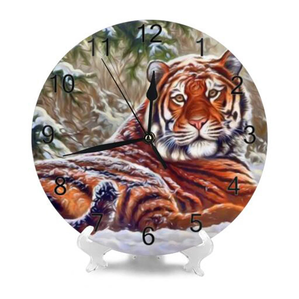 Tiger Pattern 25cm Wall Clock Numeral Digital Dial Mute No Ticking Slient Battery Operated Kitchen Clocks Home KitchenWall Decor