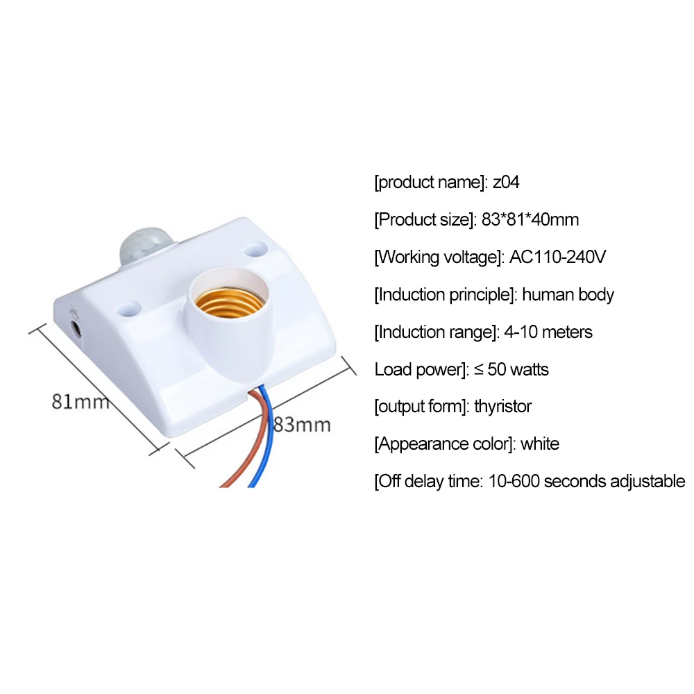 E27 Motion Sensor Light Switch 100-240V E27 Base Lamp Holder E27 Socket Holder Adapter Smart Switch Bulb Socket Adapter