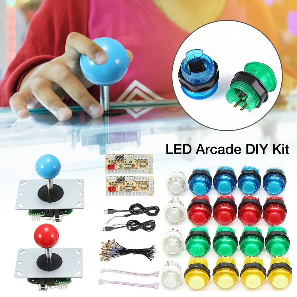 

2-Player DIY Arcade Joystick Kit LED Arcade DIY Kit with 20 LED Arcade Buttons and 2 Joysticks and 2 USB Encoder Kit Hot