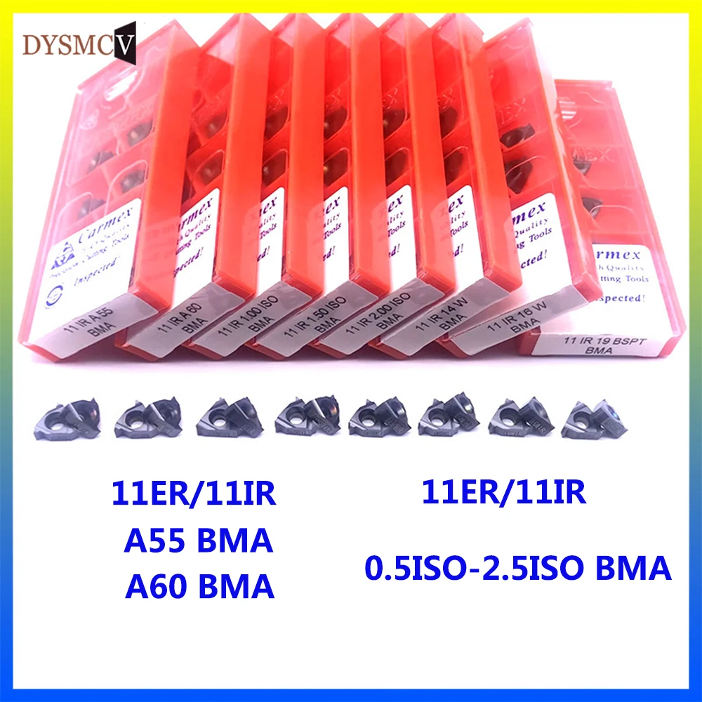 10pcs 11ER 11IR A55 A60 0.5/1.0/ 1.5/1.75/2.0/2.5ISO BMA 100% Original Carmex Carbide Inserts CNC Lathe Tool Thread Turning Tool