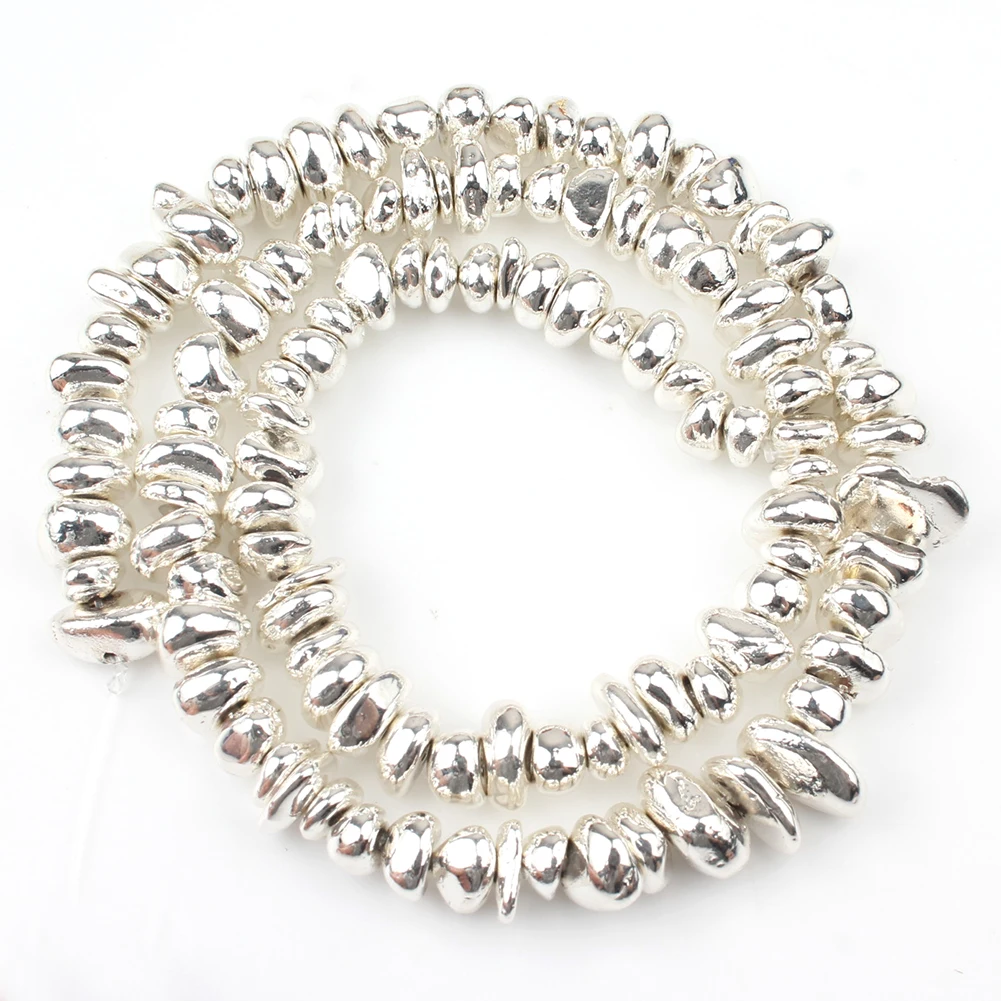 Irregular Natural Hematite Smooth Silver Plated Stone Gravel Loose Spacer Beads for Jewelry Making DIY Beaded Bracelet 15''