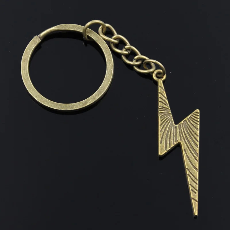 New Fashion Men 30mm Keychain DIY Metal Holder Chain Vintage Fulmination Lightning 50x14mm Silver Color Pendant Gift