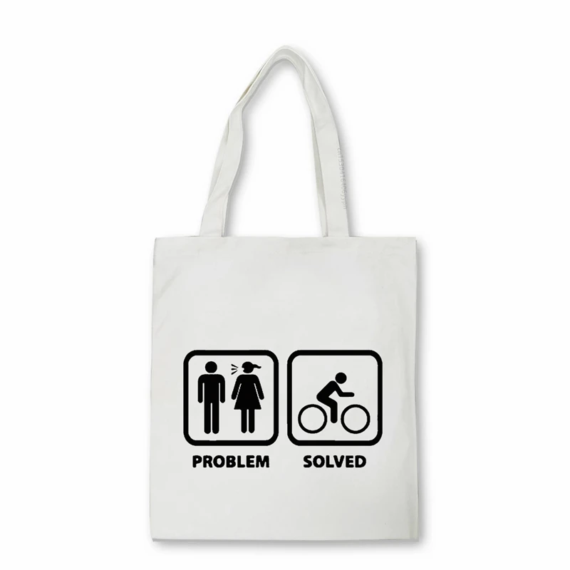 Problem Solved Men funny Print canvas bag Teenagers School Laptop Bag Casual tote bag Handbags Shoulder bag Bolsas