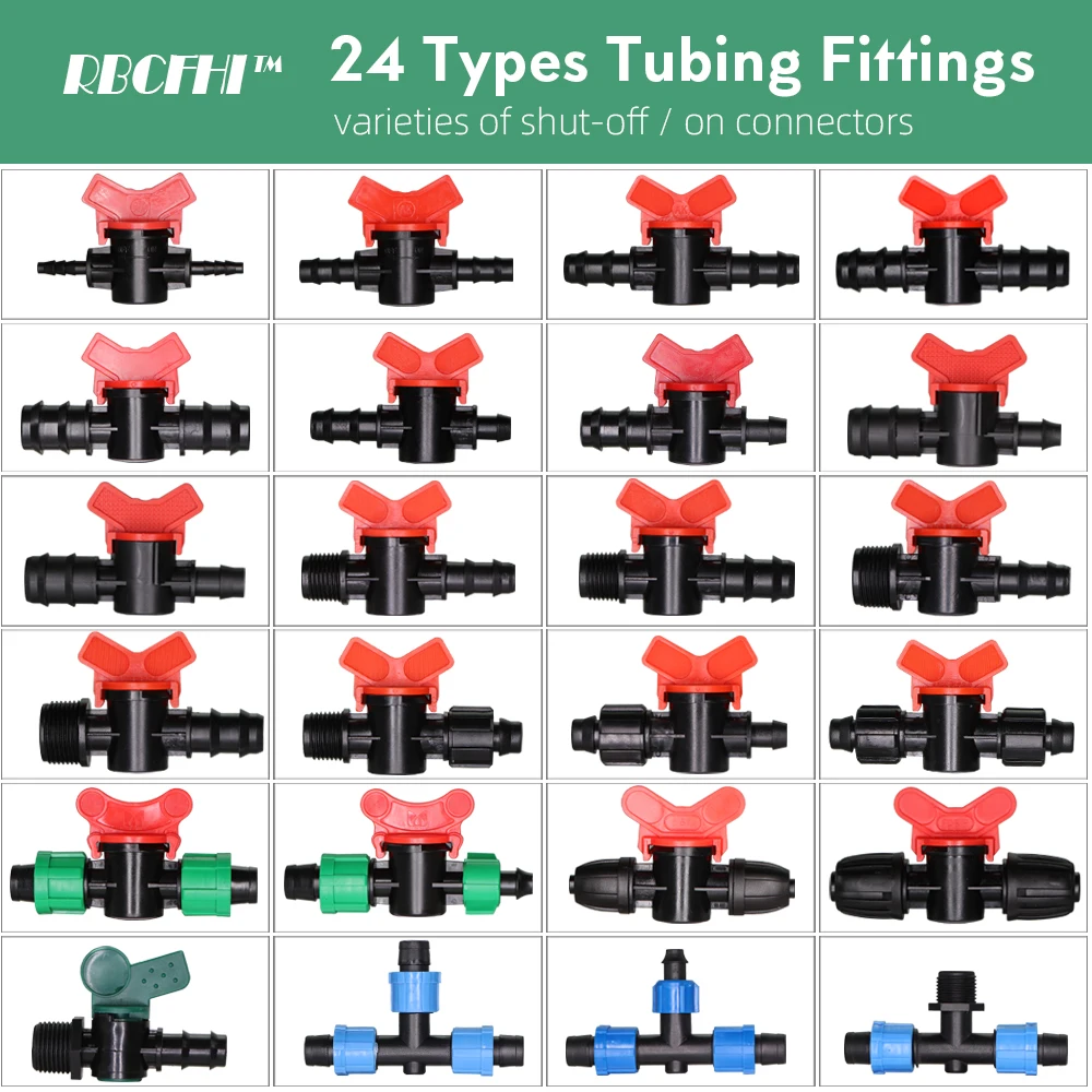 RBCFHI 24 rodzaje złącza do wody ogrodowej System nawadniania kropelkowego zraszacze odcinające przewód PE taśma kroplująca adapter do podlewania