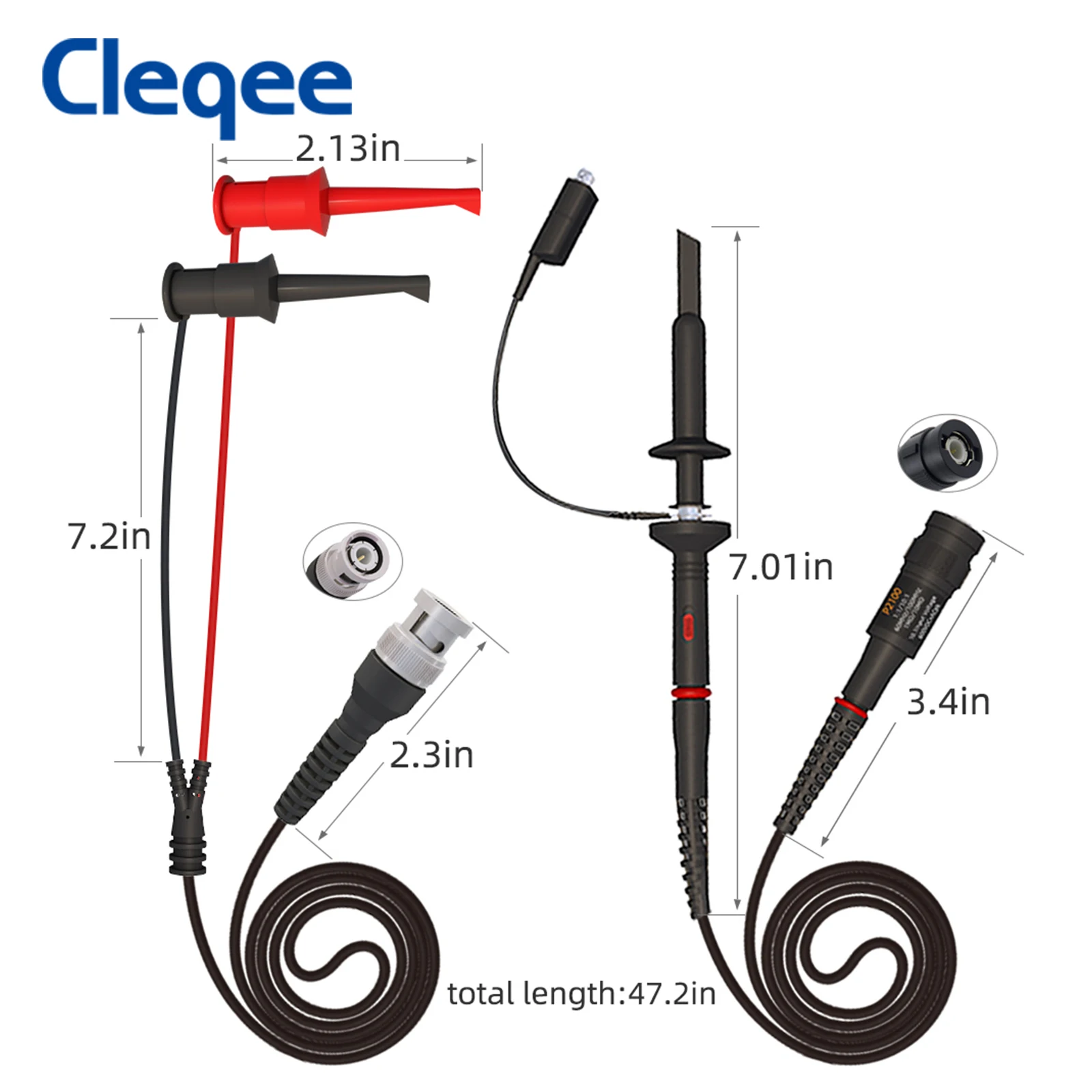 Cleqee X1 X10 100Mhz السلامة معزول بالكامل راسم الذبذبات كليب مجسات مع نهاية BNC إلى Minigrabber هوك اختبار الرصاص مجموعة ملحقات