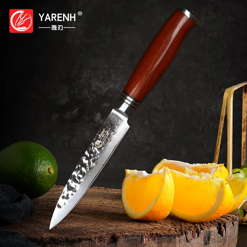 

Универсальный нож YARENH, ультраострый кухонный Универсальный шеф-нож из дамасской стали, 5 дюймов, 73 слоя, профессиональные инструменты для пр...