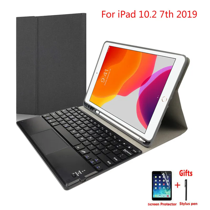 

With pen slot Cover For iPad 10.2 8 7 7th Generation A2200 A2198 A2232 A2197 Detachable Bluetooth Keyboard stand Funda case+Film