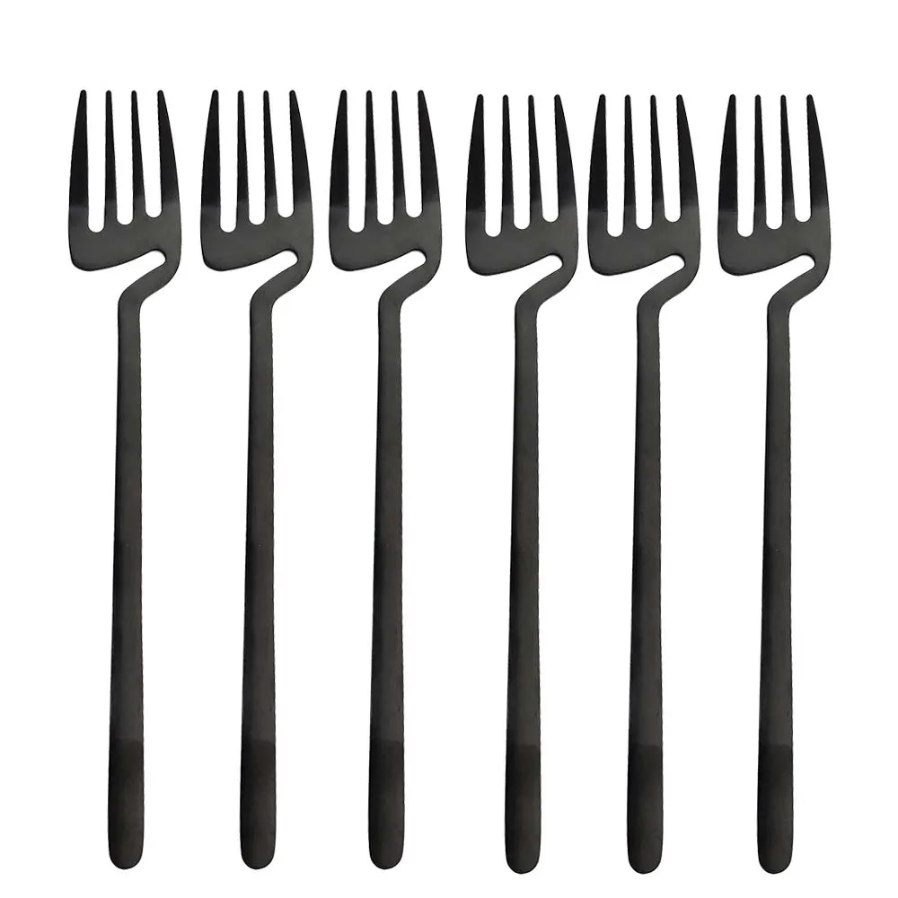 

6pcs Black Dinner Fork Flatware Table Decor Kitchen Matte Spoon Knife Dinnerware tableware Cutlery Desserts Soup Coffee Use