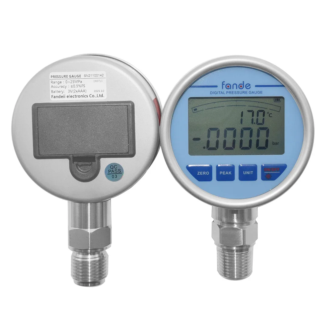 Imagem -03 - Fandesensor-manômetro de Precisão 02 Manômetro Retroiluminação Lcd Medida de Temperatura para Óleo Água Combustível Aço Inoxidável