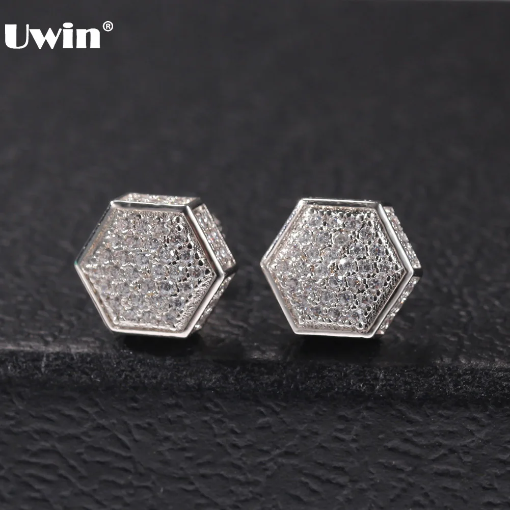 Uwin Sieraden Accessoires Polygon Stud Oorbellen Voor Vrouwen Meisjes Volledige Zirconia Goud Zilver Kleur Oorbellen Prachtige Sieraden