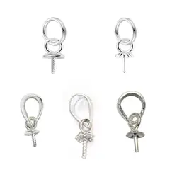 10pcs Sterling Silver 925 Pendant Bail with Pearl Cup Pendant Connector for Half Drilled Beads Charms Jewelry Making Craft
