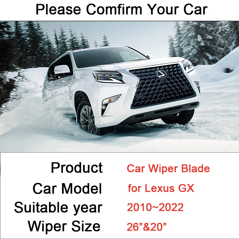 for Lexus GX 2010 2011 2012 2013 2014 2015~2022 Frameless Rubber Wiper Snow Scraping Front Windshield Brushes Car Accessories