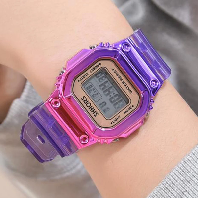 Shhors Fashion Gradient Watch Women Rectangle Dial Led Digital Watches Waterproof Sport Multifunction electronic Watches Ladies