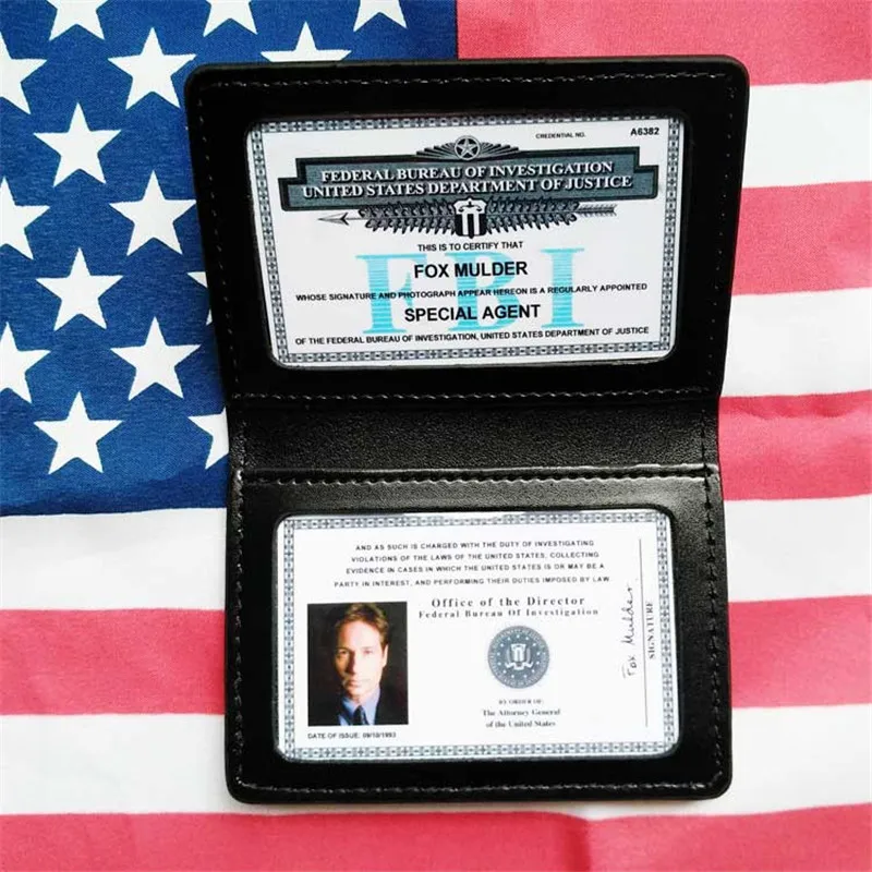 Cosplay X-Files Fox Mulder Leather Case Holder ID Card Driving Wallets Holder Gift Cosplay Collection Props