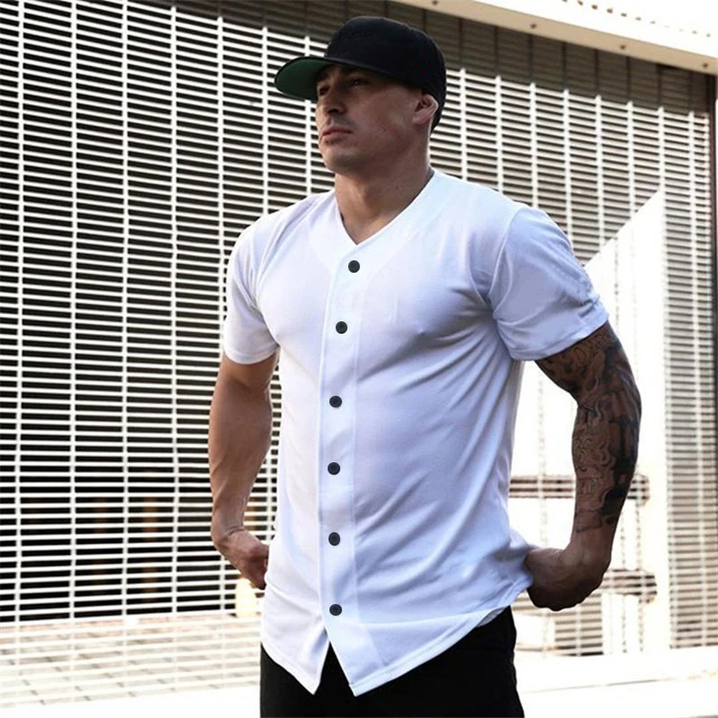 New Brand Mens Mesh Workout Fashion Oversize camicia a maniche corte abbigliamento Fitness Bodybuilding Sports Trend camicie Casual