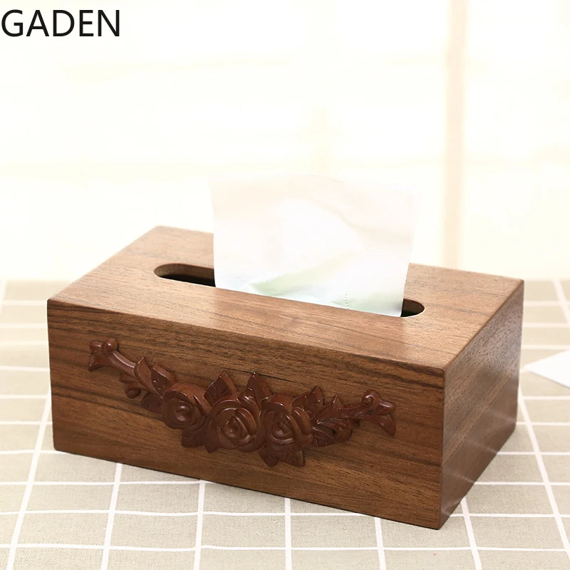 

Japanese-style Wooden Tissue Box Home Living Room Paper Box Simple Office Creative Retro Napkin Paper Box Home Decoration