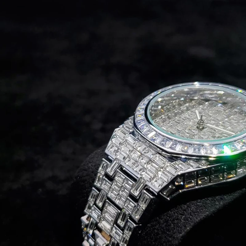 Montre de luxe pour hommes, style Hip Hop, montre-bracelet à Quartz, Date, argent, diamant glacé