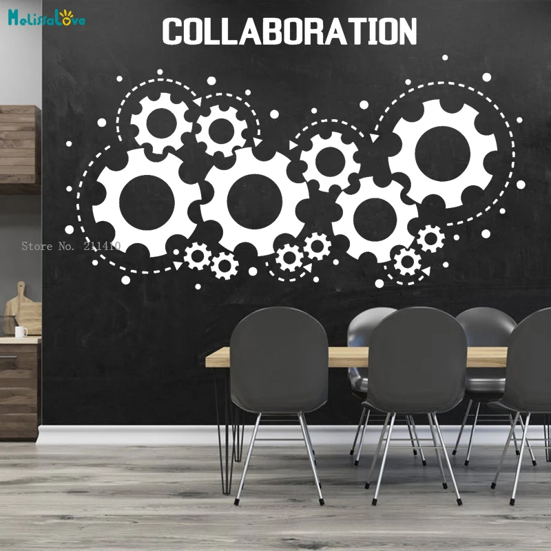 Teamwork Vinyl Wall Decal Collaboration Gears Office Style Teamwork Stickers Art Work Removable Murals YT4133