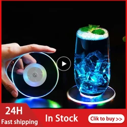 Waterproof LED Luminescent Coasters Bar KTV Blinking Atmosphere Lamp Luminescent Cup Stickers Mini Glow Coaster LED Bottle Light