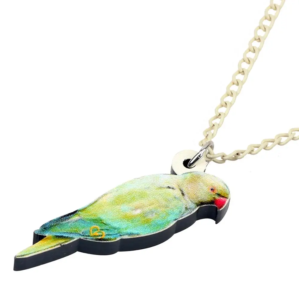 Bonsny Acrylic Rose-ringed Parakeet Parrot Necklace Pendent Chain Sweet Bird Jewelry For Girls Lady Party Fashion Gifts 2019 New