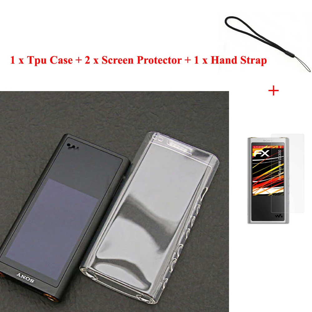 TPU Case Cover with Films Hand Strap for Sony Walkman NW-ZX300 NW-ZX300A NW ZX300 16gb 32gb 64gb Shell Skin