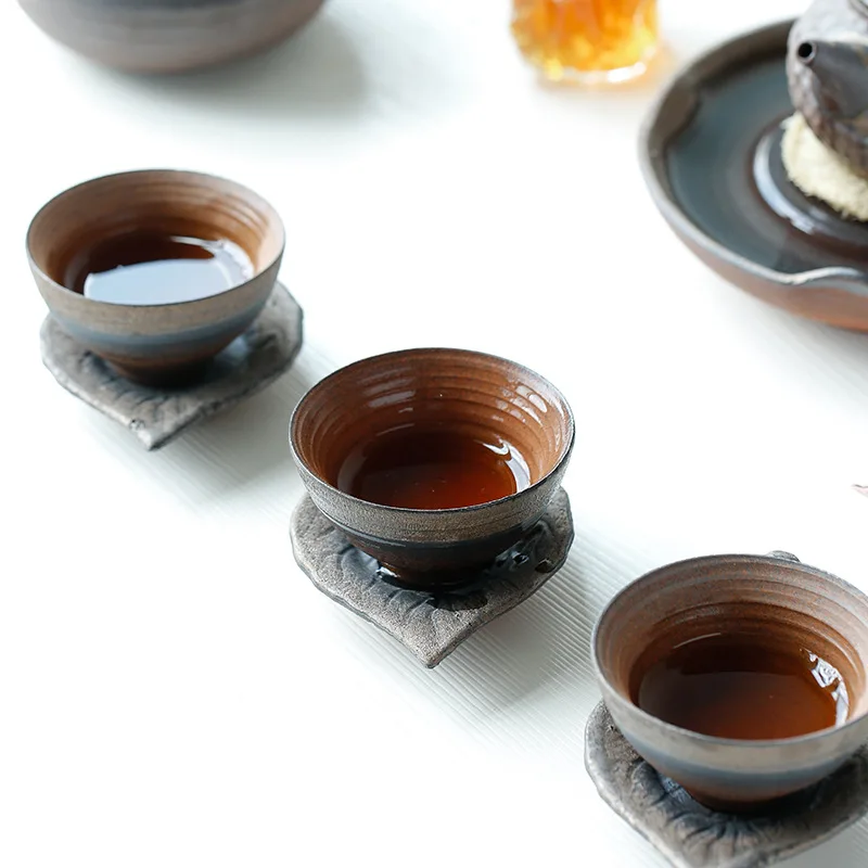 Coarse Pottery Coaster Creative Handmade Retro Cup Saucer Tea Tray Heat Proof Mat Ceramic Kung Fu Tea Ceremony Mug Coasters