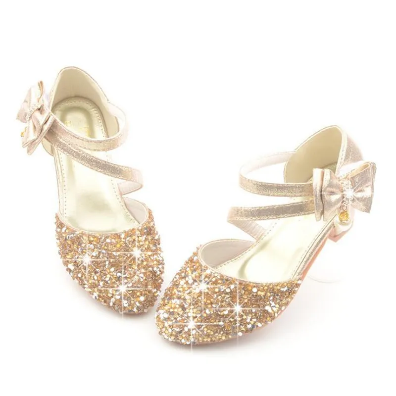 

2022 Children Sandals Girl High Heels Princess Shoes For Girls Glitter Bowtie High heel Sandals Dress Party Shoe Size 26-38