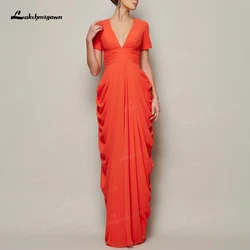 Charming laranja chiffon mãe dos vestidos de noiva boné mangas babados com decote em v vestidos casuais eveing feminino vestido de madrinha