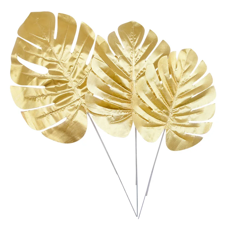 10PCS S/M/L Golden Simulation Monstera Turtle Leaves Artificial Decorative Leaves For Home Wedding Party Decoration Flower