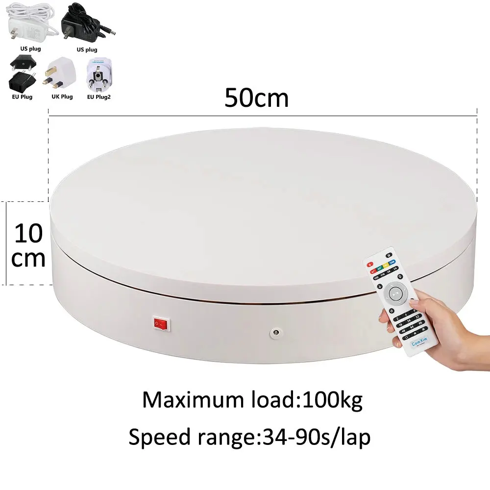 HQ 50CM 100KG Load Speed Range 34-90S/REV Remote Controller 360 Degree Electric Photography Turntable Rotating Display Stand