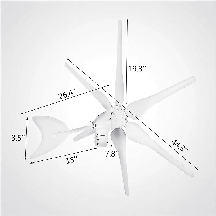 Fonte da fábrica 6 lâminas verde moinho de vento gerador turbina eólica