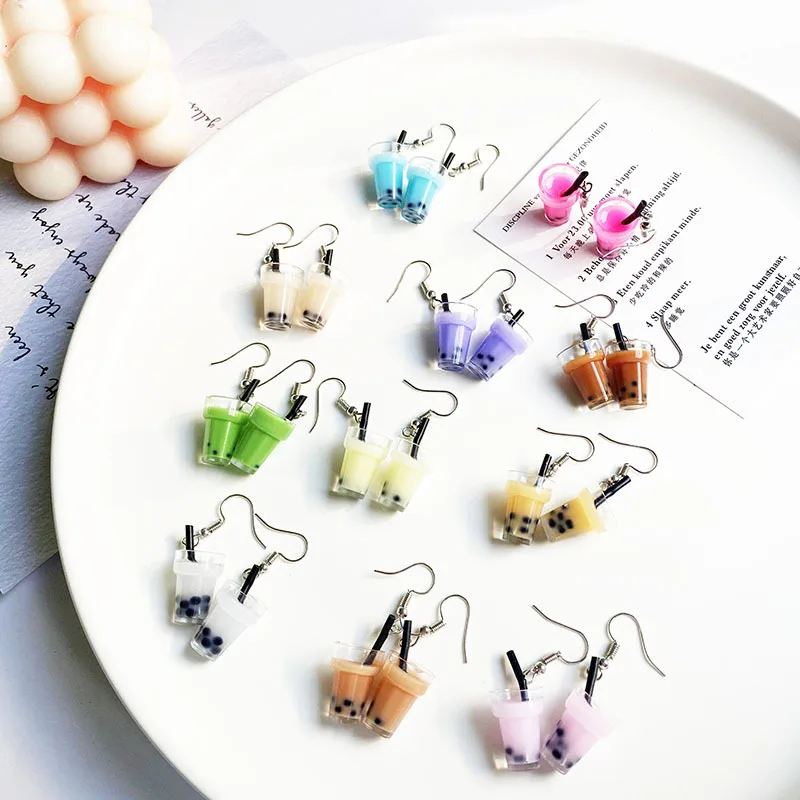 Hanging Earrings Bubble Tea Cool Stuff Girl Personality Originality Glass Lovely Interest Simple Temperament Earrings For Teens